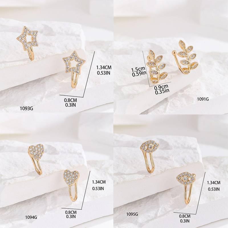 Random 10pcs Nose Clip and Stud Set with Copper Synthetic Zirconia U-Shaped Heart Crown Butterfly Five-Pointed Star Nose Rings,  Ideal for Party and Festival Celebrations