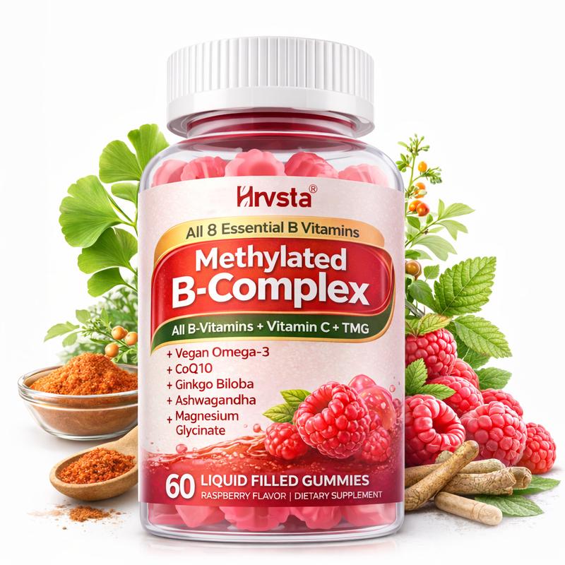 Ultra-Potent Methylated Vitamin B Complex Gummies - Contains all B vitamins + Omega-3, Magnesium, Coenzyme Q10, Ashwagandha, Vitamin C, and TMG - Suitable for both men and women.
