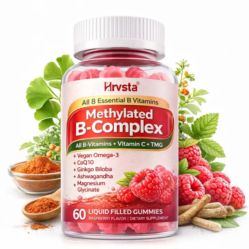 Ultra-Potent Methylated Vitamin B Complex Gummies - Contains all B vitamins + Omega-3, Magnesium, Coenzyme Q10, Ashwagandha, Vitamin C, and TMG - Suitable for both men and women.