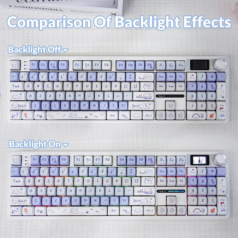 AULA MOA Keycaps 130 Keys, Cute Cloud Puppy Dye-Sub PBT Keycap Set, MX Compatible, 60% 65% 75% TKL 100% Mechanical Keyboards