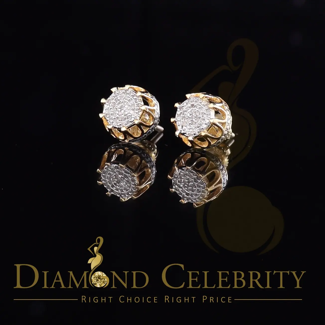 Diamond Celebrity's 925 Sterling Silver 0.18ct Diamond For Women's/ Men's Yellow Stud Round Earrings