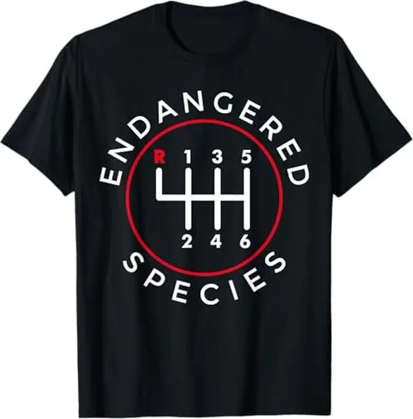 Tshirt for Men, Endangered Species 6-Speed Manual Stick Shift Graphic, Casual Short Sleeve Round Neck Top, Shortsleeve, Streetwear, Traditional, Menswear, Classic, T-Shirt, Manual Gearbox, Clothes, Short Sleeve Tee, Gear Graphic