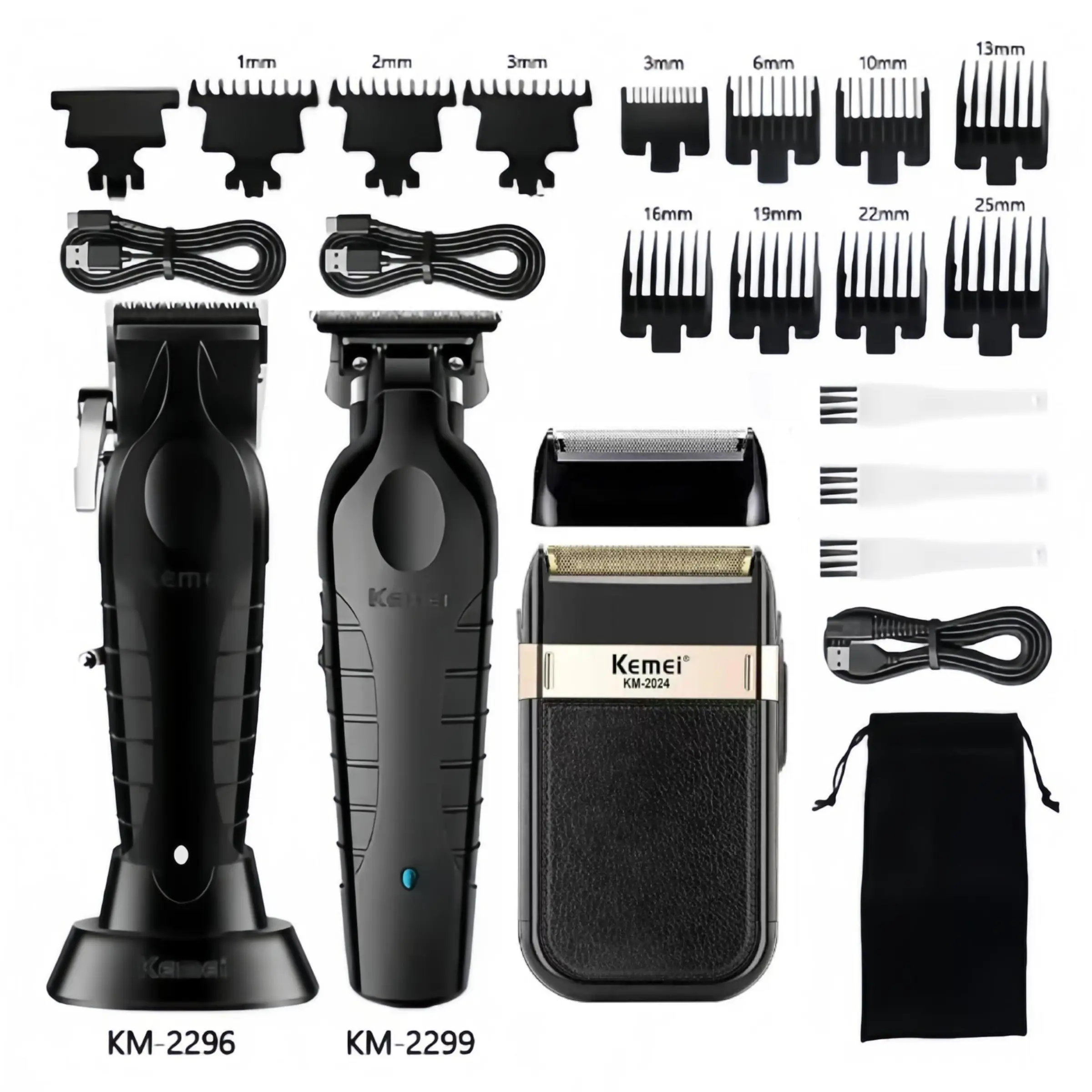 Kome Hair Trimmer Set Km-2296 Km-2299, Men's Electric Barber Clippers Set Hair Clipper Professional USB Rechargeable Trimmer Hair Cutting Kit, Electric Razor Set Gift, Haircut Kits