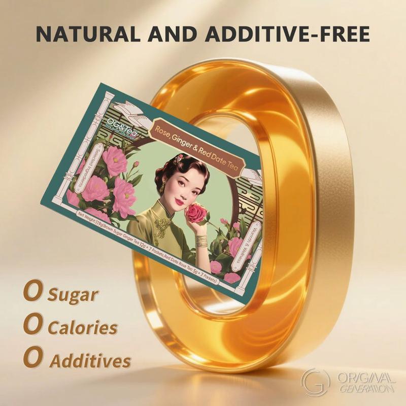 BOGO Period Tea Rose Red Date Brown Sugar And Ginger Tea 2Cartons (1Carton 119g 17g×7packs)×2 Caffeine Free With Free Titanium Thermos With Red Date, Brown Sugar, Goji Berry, Rose, Bamboo And Ginger