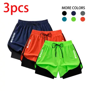 Men’s 3-Pack Solid Color 2-in-1 Quick-Dry Sports Shorts – Moisture-wicking and breathable, suitable for outdoor activities, quick-drying and comfortable to wear Menswear Plain