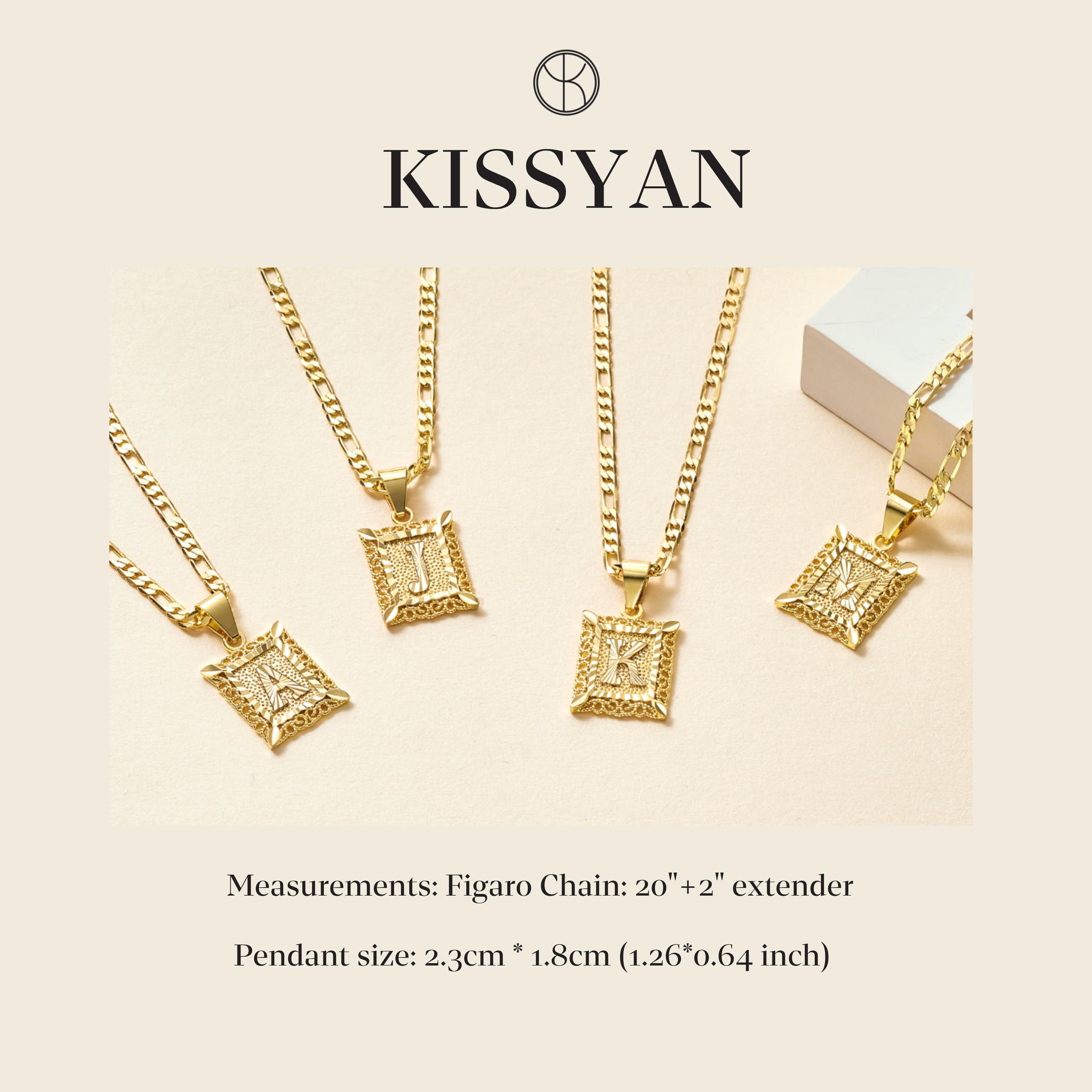 KissYan Initial Letter Pendant Necklace for Men Womens, 14K Gold Plated Square Capital Monogram Necklace Alhpabets from A-Z Figaro Chain Necklace Valentine's Day Gifts KissYan Initial Letter Pendant Necklace for Men Womens, 14K Gold Plated Square Capital Monogram Necklace Alhpabets from A-Z Figaro Chain Necklace Valentine's Day Gifts