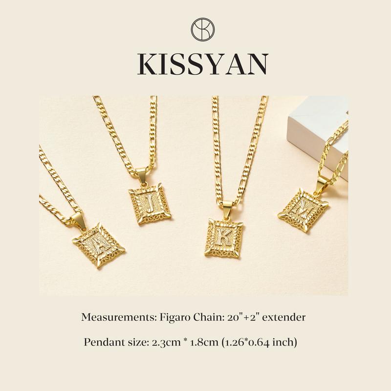 KissYan Initial Letter Pendant Necklace for Men Womens, 14K Gold Plated Square Capital Monogram Necklace Alhpabets from A-Z Figaro Chain Necklace Valentine's Day Gifts KissYan Initial Letter Pendant Necklace for Men Womens, 14K Gold Plated Square Capital Monogram Necklace Alhpabets from A-Z Figaro Chain Necklace Valentine's Day Gifts