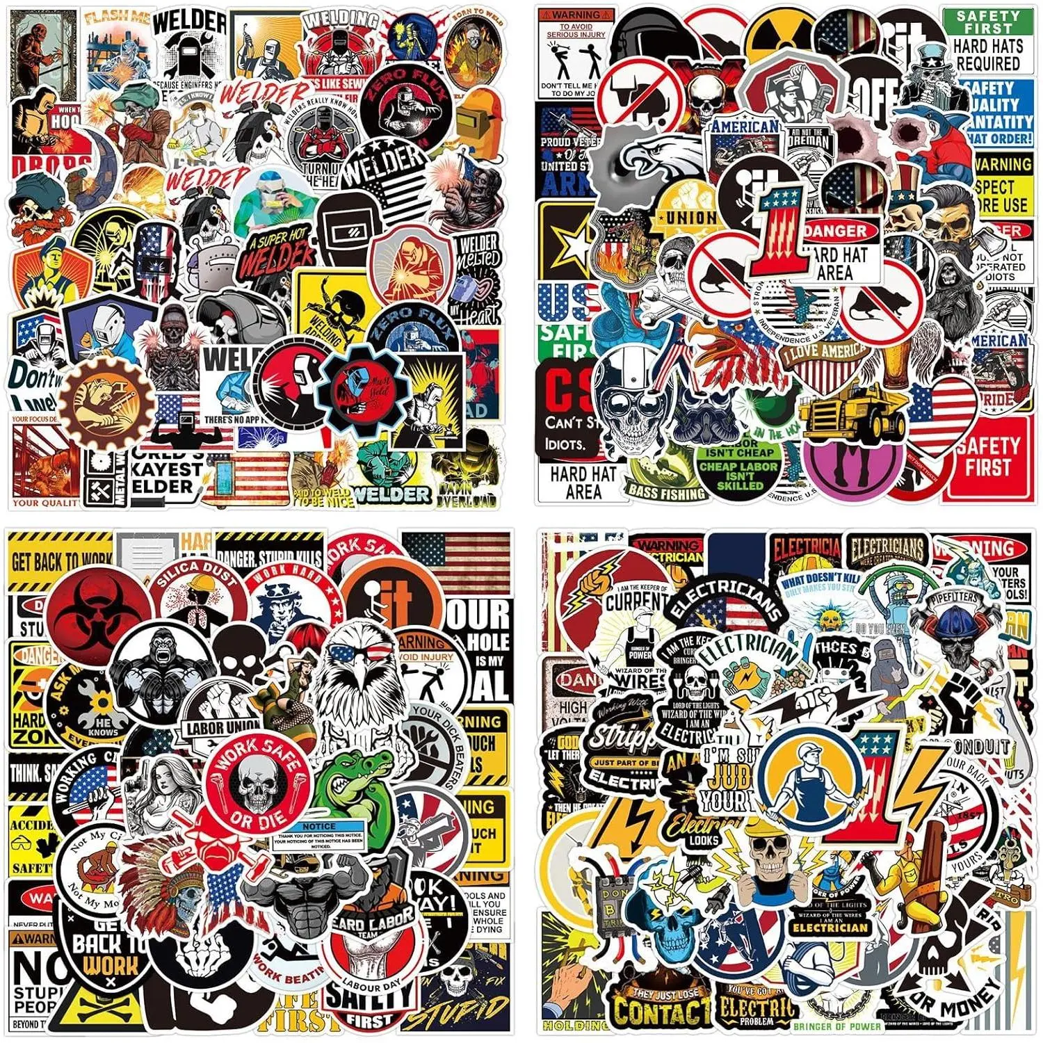 200 PCS Self Adhesive Vinyl Waterproof Hard Hat Stickers - Funny Decorative Decals with Pranks, American Flag, Graphics for Patriotism-Focused Mechanics, Tool Boxes, Helmets