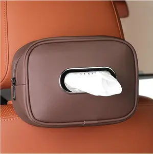1PC Adjustable Leather Car Tissue Box Holder, Universal No-Tools Install for Seatback & Visor, Holds Large Rolls, Luxury Faux Leather Auto Interior Organizer, Practical Valentine New Year Gift for Men Women