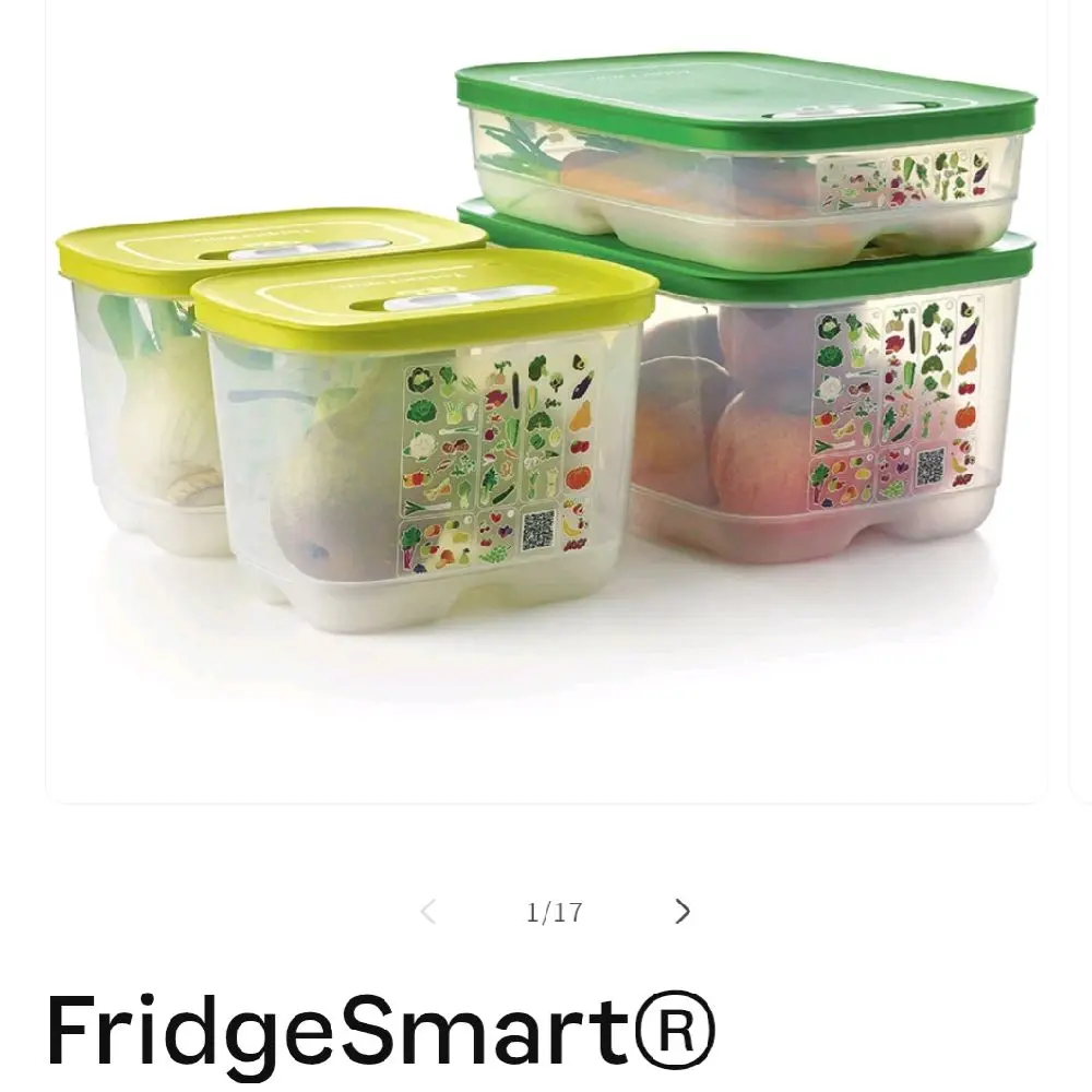 Tupperware FridgeSmart 4 Piece Set with ACE System for Optimal Vegetable Storage Includes 2 Small Deep 1 Medium and 1 Large Container