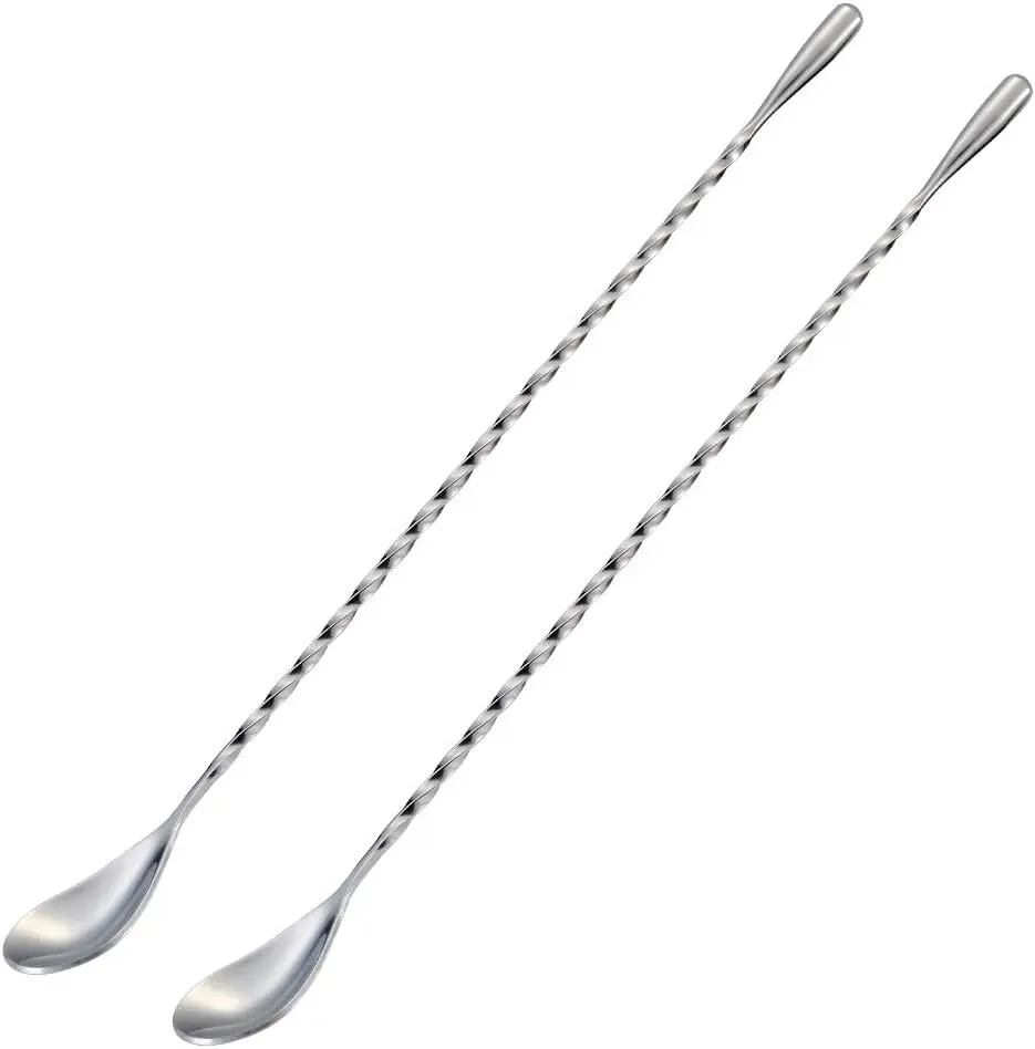 2 Pack 12-Inch Stainless Steel Cocktail Mixing Spoons – Long Handle Bar Spoon for Cocktails, Mocktails, Coffee & Drinks, Professional Drink Stirrer for Home Bar, Restaurant & Bartending, Silver