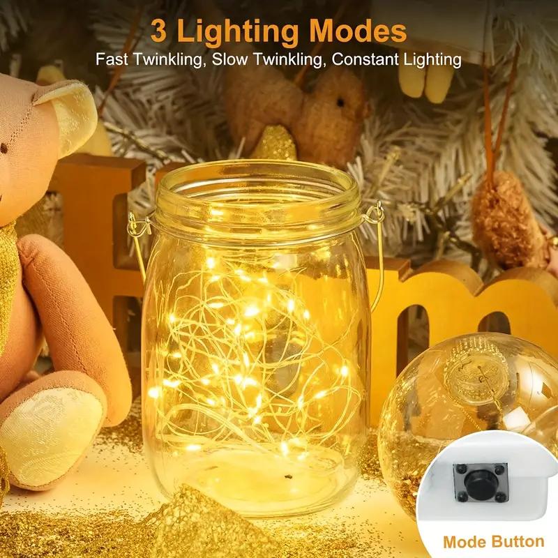 30/100Pcs Twinkle Lights Battery Operated, Three lighting modes，Festival Decorations  Mason Jars Lights Crafting, Firefly Lights DIY Decoration, Party (Warm White) Christmas Ornaments