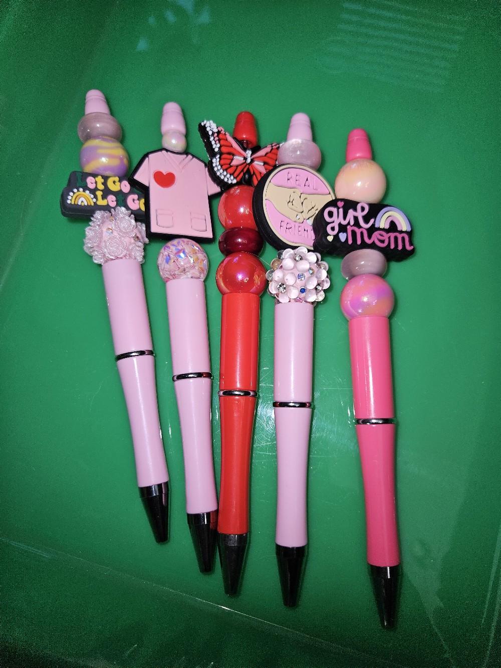 beaded pen sale was $5.00 each now only $2.50 for each beaded pen. In lives only or one will be sent random. blank ink. blowout price. plastic and metal plus silcon. amazing pens. diy beaded pens.