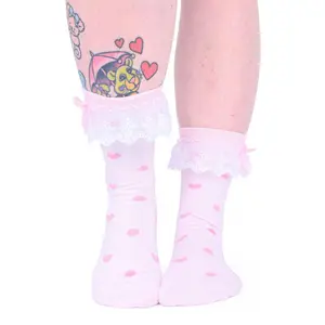 Heart Dot Ruffle Socks - Pink