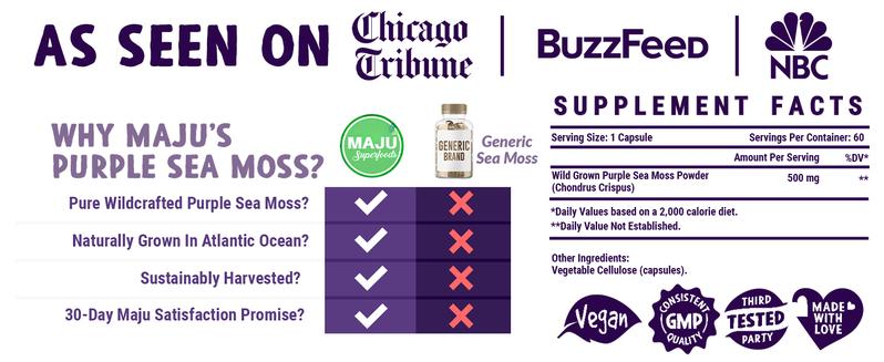 MAJU Purple Chondrus Crispus Sea Moss Capsules (60ct) - Healthcare Edible Supplement Fitness Dietary Bathroom