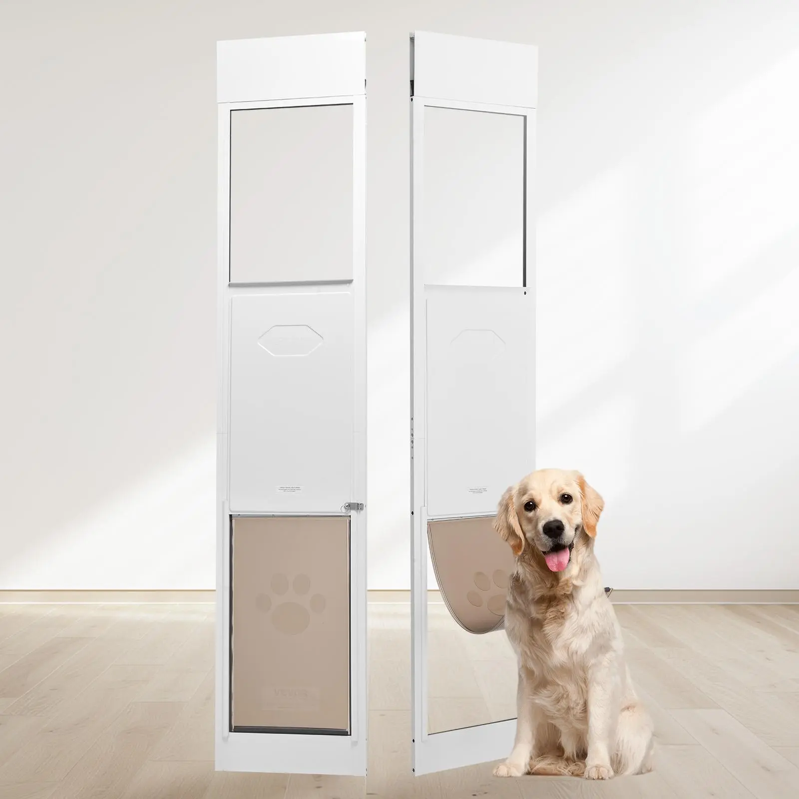 【SummerFinds】VEVOR Dog Door for Sliding Glass Door,  75 7/8"-80 11/16" Adjustable Height Doggy Door for Sliding Doors, Aluminum Frame Tempered Glass Pet Door with Hinge Structure Flap and Lock for Large-Sized Dogs