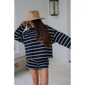 Faith Striped Shorts Set-Navy/Cream