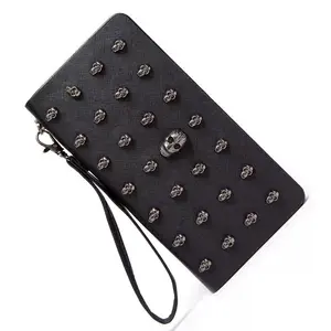 2026 New Halloween Skull Rivet Coin Wallet for Men Women | Punk Gothic Large Capacity Zipper Long Wristlet Wallet