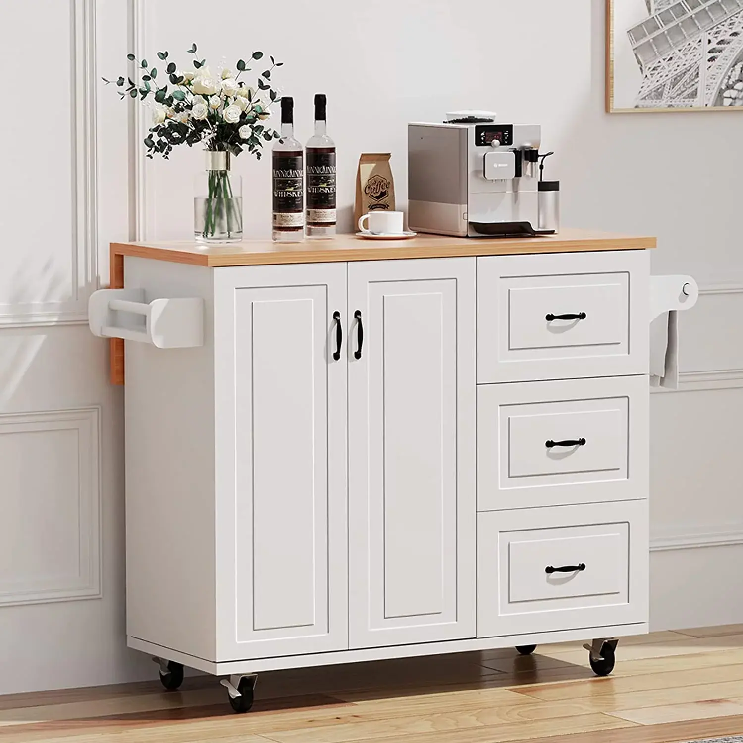[SummerSale] HOMBCK Kitchen Island Cart with Storage, Drop Leaf Kitchen Island on Wheels, Wood Countertop, Lockable Casters #home essentials#back to school Tabletop Organizer