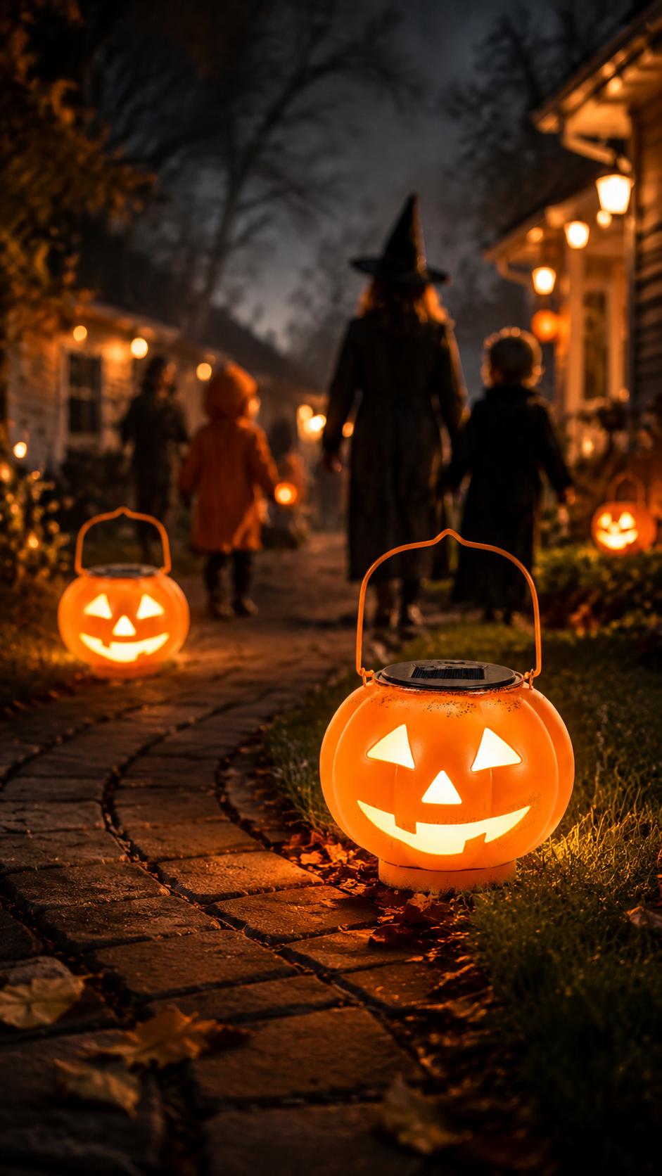 Halloween Solar Jack-O-Lantern Hanging Light, Auto On/Off Pumpkin Solar Lantern, Waterproof Outdoor Spooky Decor for Garden Front Door Lawn
