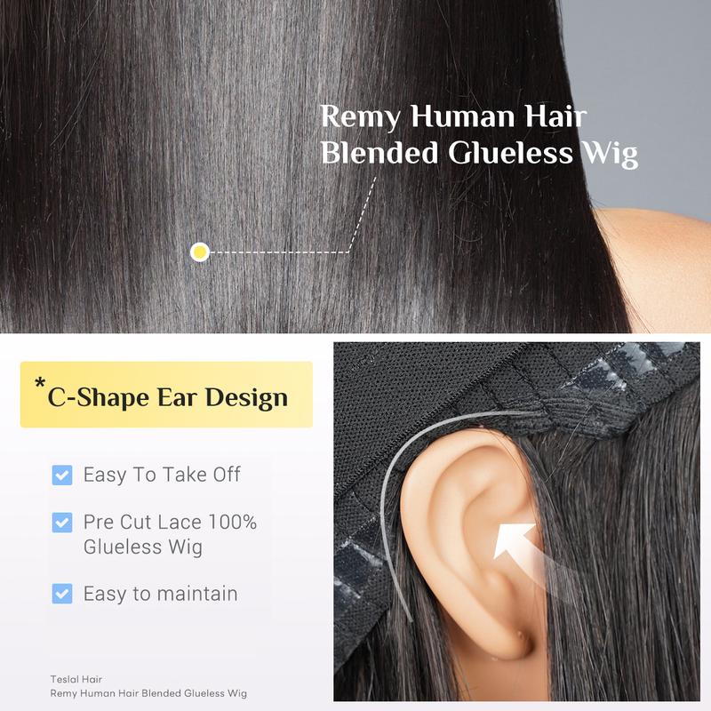 【Blend】TESLAL Wear It Go Glueless Wig Pre Cut HD Lace 6X6X1 Lace Wig 180% Density Straight Hair Pre-Plucked Wig Adjustable Straps Soft And Affordable
