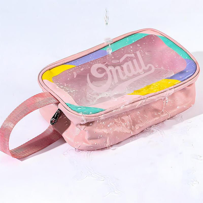 ONAIL Colorful Women's Travel Toiletries Bag 4-Piece Set with Handle, Large Capacity Translucent Waterproof Travel Cosmetic Bag, Durable PVC Material Makeup Pouch Zipper