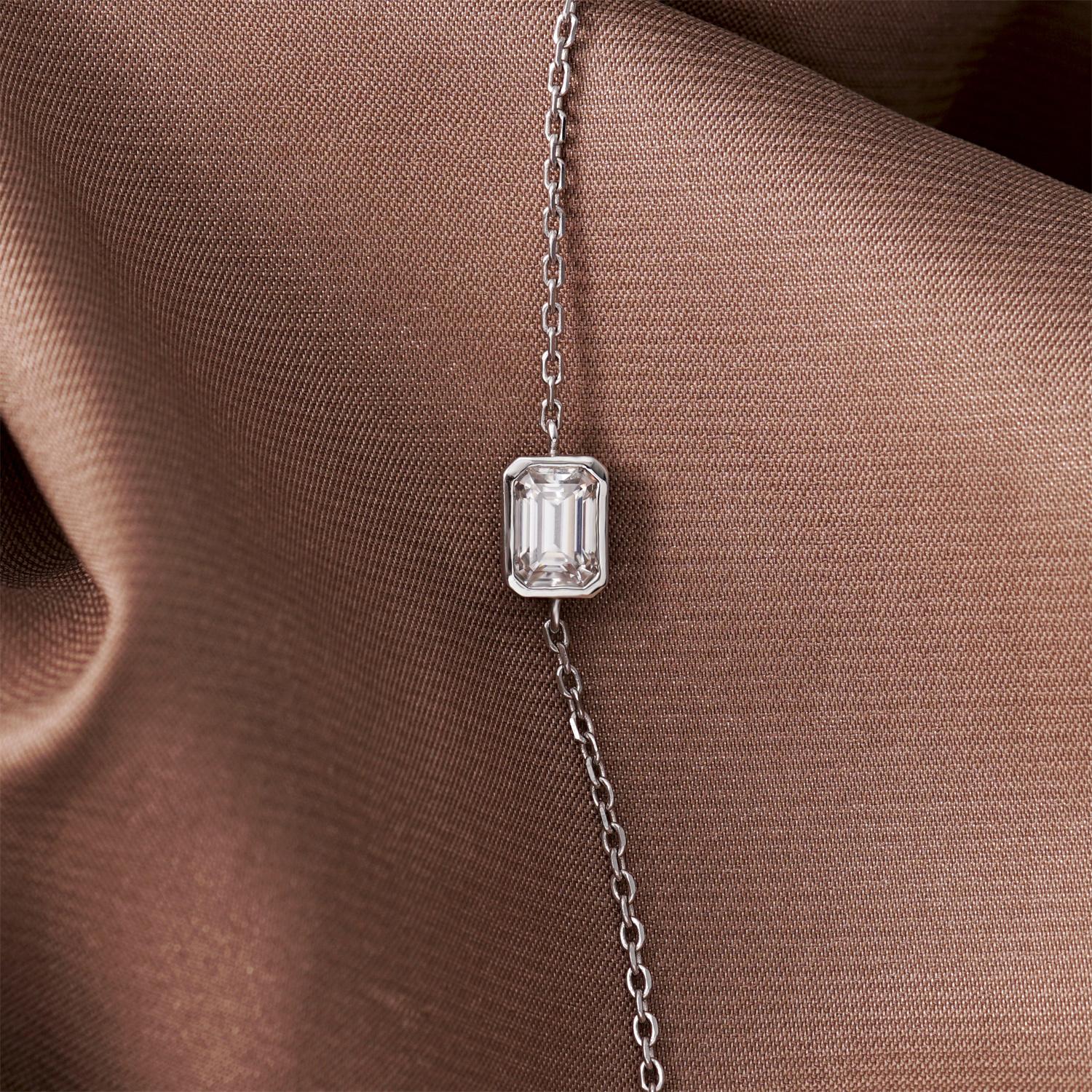 Delzzad 1ct Step Cut Bezel Bracelet Synthetic Moissanite S925 Sterling Silver Bracelet Chain Jewelry Birthday Engagement Wedding Anniversary Perfect Christmas Gifts