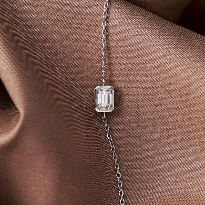 Delzzad 1ct Step Cut Bezel Bracelet Synthetic Moissanite S925 Sterling Silver Bracelet Chain Jewelry Birthday Engagement Wedding Anniversary Perfect Christmas Gifts