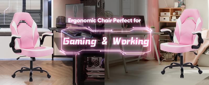 Gaming Chair, Office Chair High Back Computer Chair with PU Leather and Flip-up Armrest, Adjustable Swivel Gaming Chair, Office Chair High Back Computer Chair with PU Leather and Flip-up Armrest, Adjustable Swivel