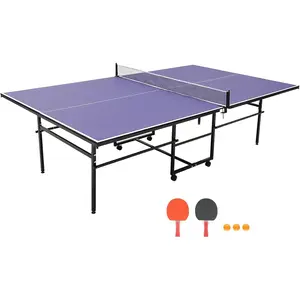 9FT Portable Ping Pong Table,Professional Indoor/Outdoor Table Tennis Tables with Net for Adults/Teens, 2 Tennis Paddles and 3 Balls, Easy Assembly,Single Player Playback Mode