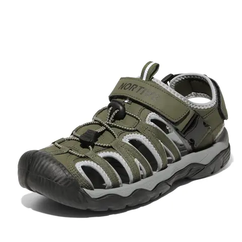 NORTIV 8 Men's Closed-Toe Slip-On Trekking Sandals - Breathable Fabric Blend, Quick-Dry Outdoor Sports Water Shoes with Anti-Slip Durable Sole, Adjustable Strap for Hiking, Pool