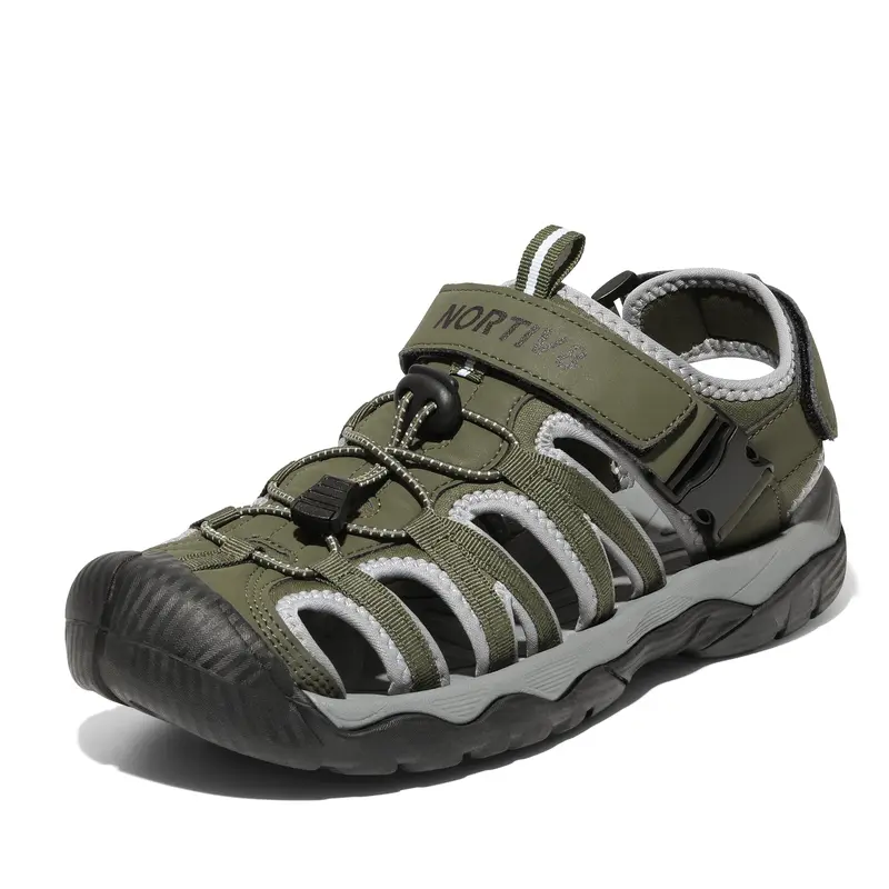 NORTIV 8 Men's Closed-Toe Slip-On Trekking Sandals - Breathable Fabric Blend, Quick-Dry Outdoor Sports Water Shoes with Anti-Slip Durable Sole, Adjustable Strap for Hiking, Pool