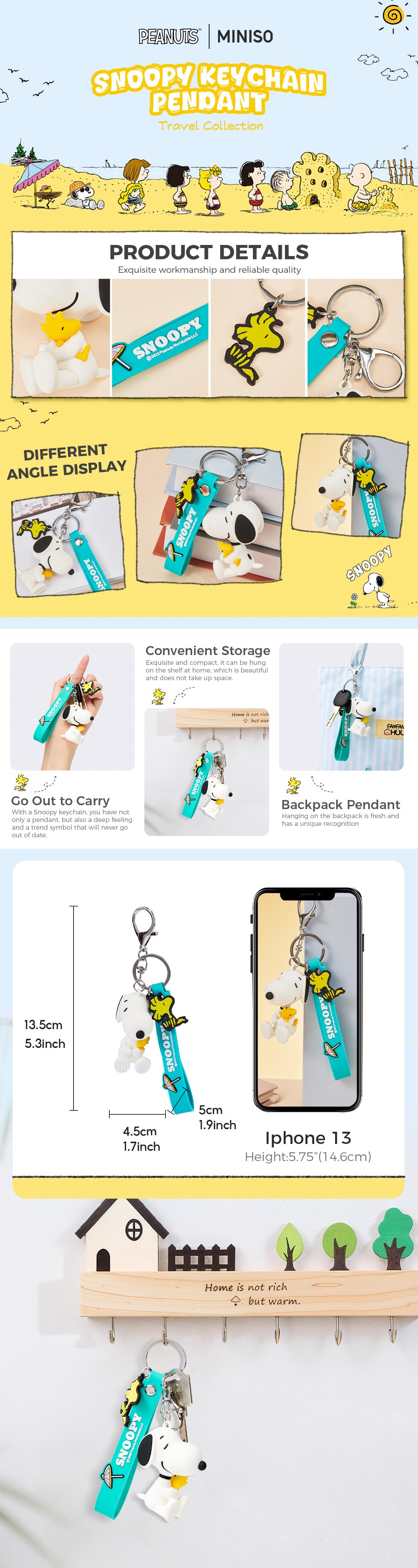 [Gift Season] MINISO Snoopy Summer Travel Collection Keychain – Cute Cartoon Pendant Bag Charm with Walking & Sitting Snoopy Decor Pendant for Backpack Bags Canvas Bag for Fans & Collectors Ideal Gift for Friends Students Valentine Gift for Girlfriends