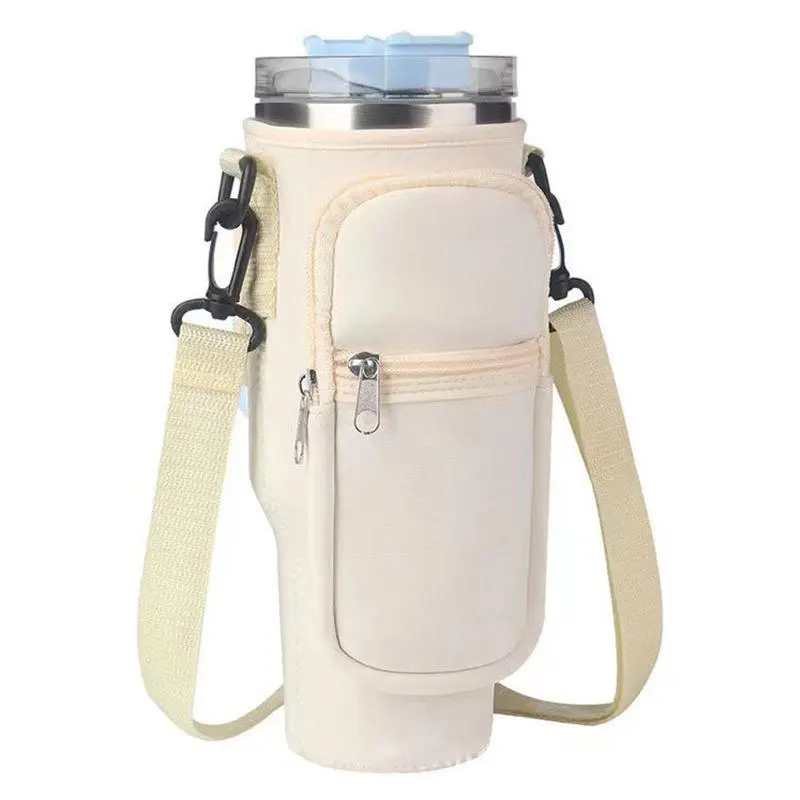 Water Bottle Carrier Bag with Phone Pocket, 1 Count Adjustable Strap Water Bottle Holder, Drinkware Accessories for Home Office Outdoor Travel Camping