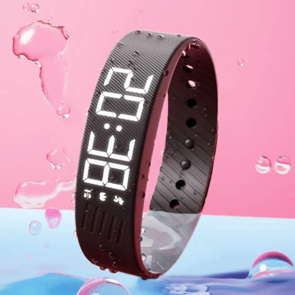 LED Digital Alarm Clock Watch Adjustable Silicone Snooze-proof Alarm Bracelet with Running Pedometer Waterproof Vibrating Alarm Wearable Compact