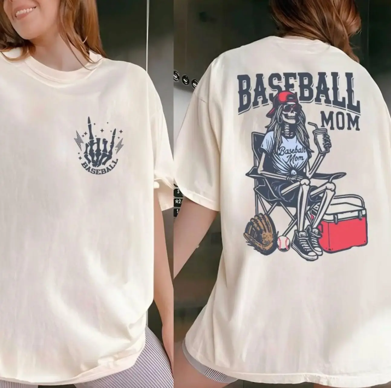 Skeleton Baseball Mom Shirt 2 Sides, Baseball Mama Tee, Baseball Gift For Mom, Cute Baseball Mom T-shirt, That's My Boy Baseball Shirt FNFD