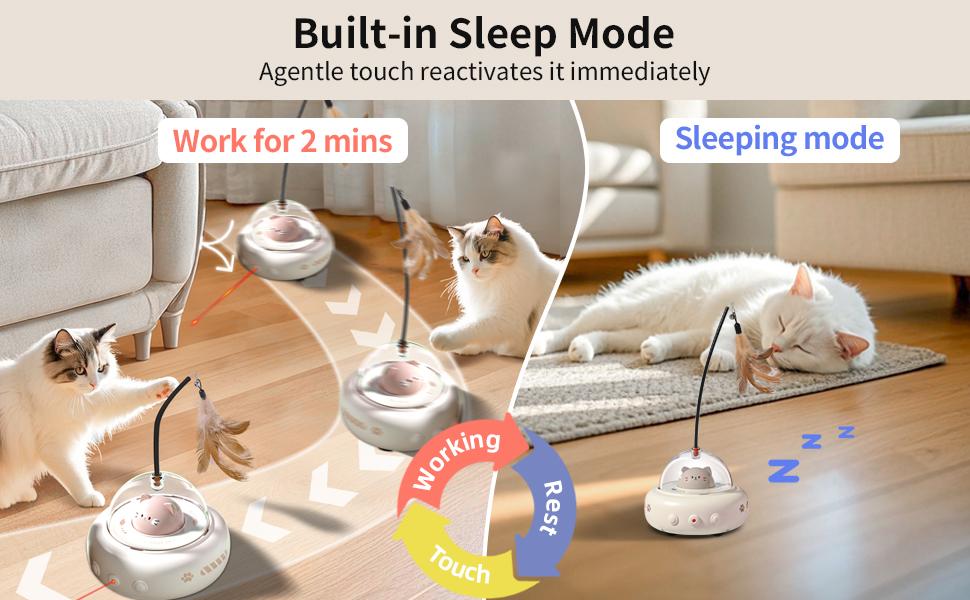 Automatic obstacle avoidance cat laser toy, 2-in-1 interactive cat toy, laser and feather cat teaser, USB rechargeable laser cat toy, perfect gift for bored indoor adult cats/kittens, detachable mint ball.