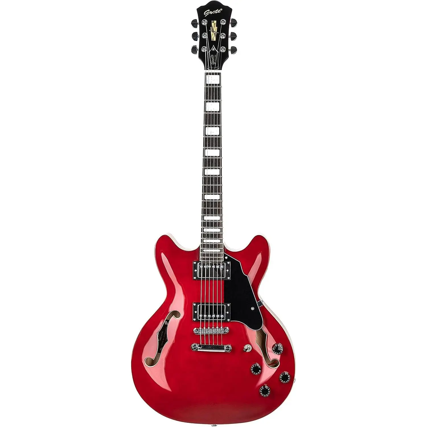 Grote Full Scale Semi-Hollow Body Electric Guitar with Stainless Frets, Maple Wood Construction (Red)