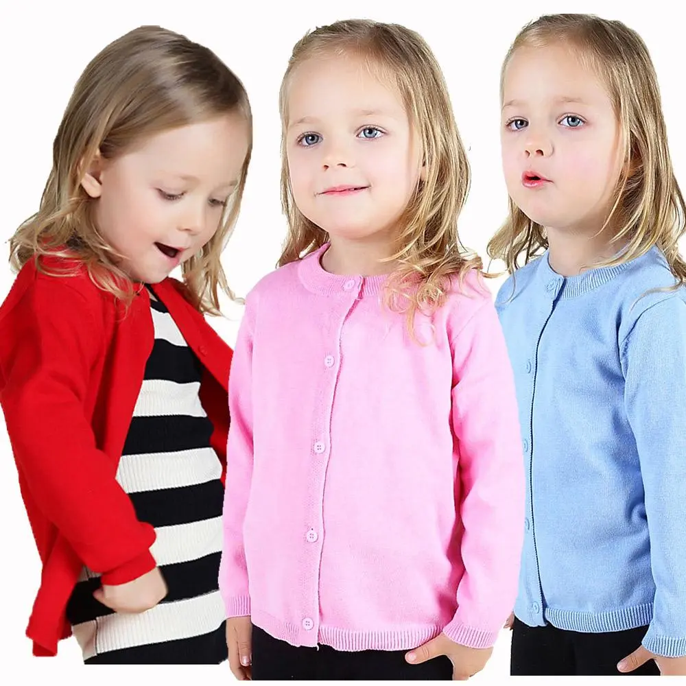 100Cotton Girls Knitting Cardigans Kids Sweater Toddler 1 to 2 3 4 5 6 7 8 9 Years Pink Blue Cute Spring Autumn Children Clothes