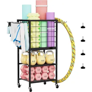 Support de poids de gymnastique à domicile avec crochets de rangement - Organisateur pour haltères, bandes de résistance et tapis de yoga