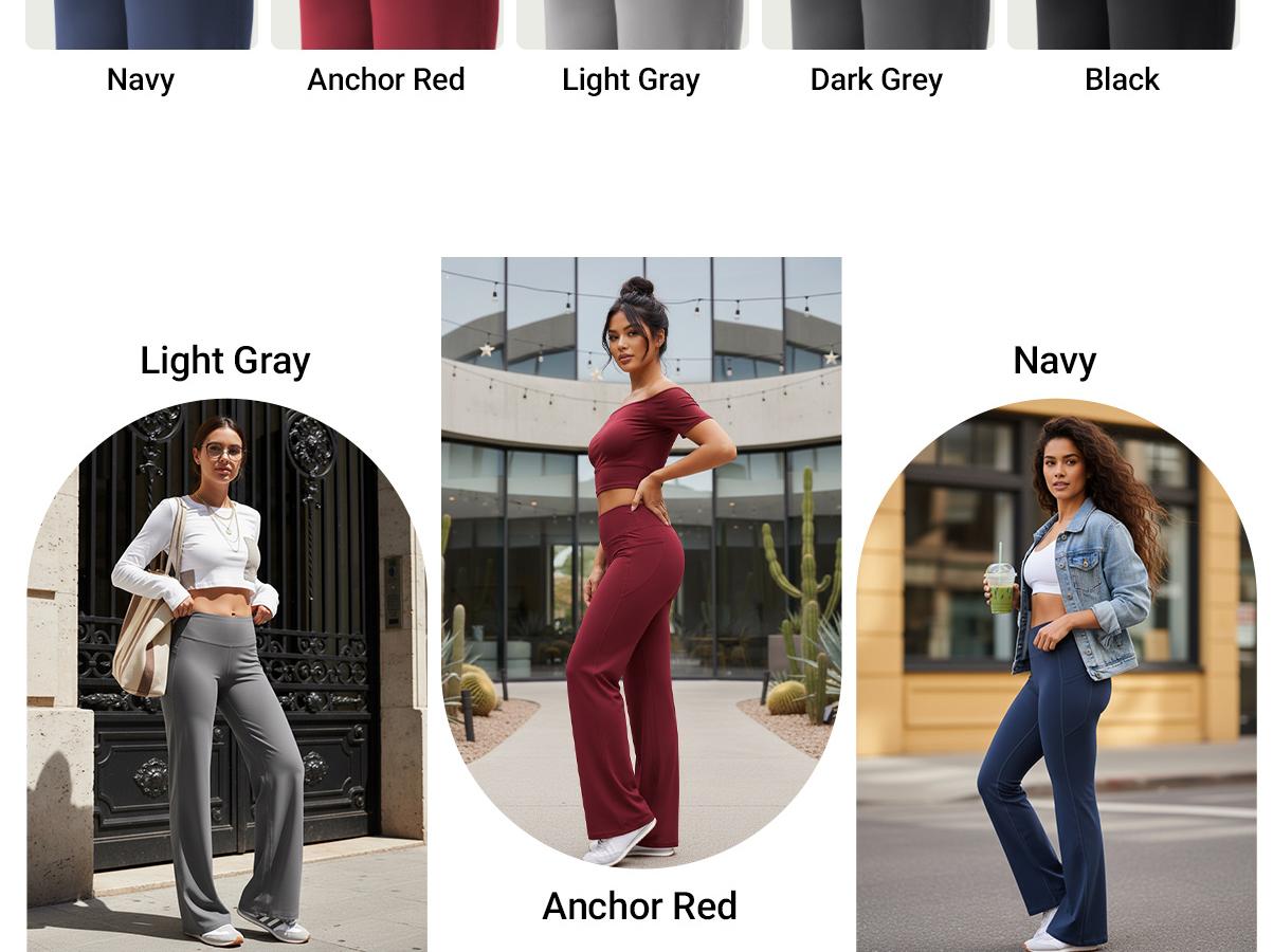 YEOREO Straight Leggings with Pockets for Women No Front Seam Workout Leggings High Waist Wide Leg Yoga Pants - 29"/ 31.5"