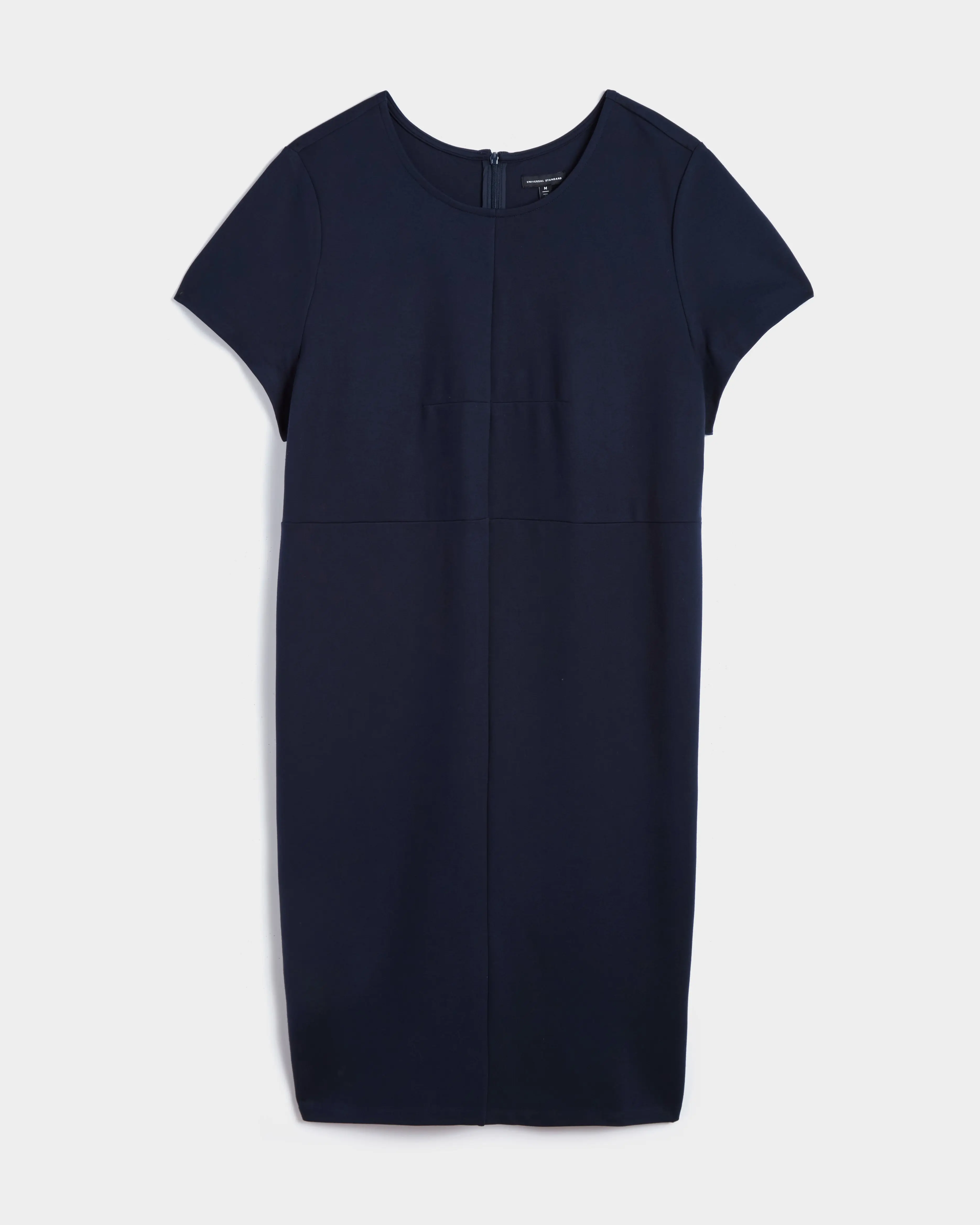 Women's Navy Ponte Sheath Dress - Business Casual Executive Workwear with Polished Fitted Stretch Fabric, Dart Seams, Back Zip, Soft Nylon-Rayon-Elastane Blend, Cold Wash, Non-Chlorine Bleach, Tumble Dry