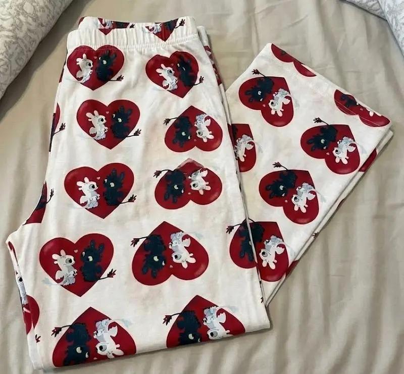 Toothless Light Fury Valentine Pajama Pants - Red Heart Dragon Couple Print,Soft Milk Silk - Cozy Matching Lounge Bottoms for Couple 2025, Homewear Pajama
