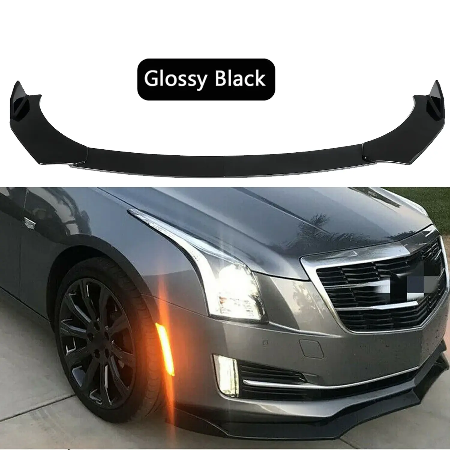 Gloss Black ABS Plastic Universal Automotive Front Bumper Lip Spoiler Splitter Chin Diffuser Body Kit - Sturdy, Elegant Sport Look, Direct Fit Correct Connector, Scratch Guard Car Exterior Accessory for Cadillac ATS, CTS (Longer Width), 3.5Lb, Elegant And