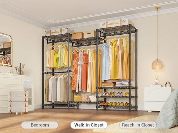 VIPEK V5 Series Closet Rack Wardrobe, Heavy Duty Freestanding Clothes Rack with 4 Rods & 8 Adjustable Shelves, Max Load 890LBS for Bedroom Storage
