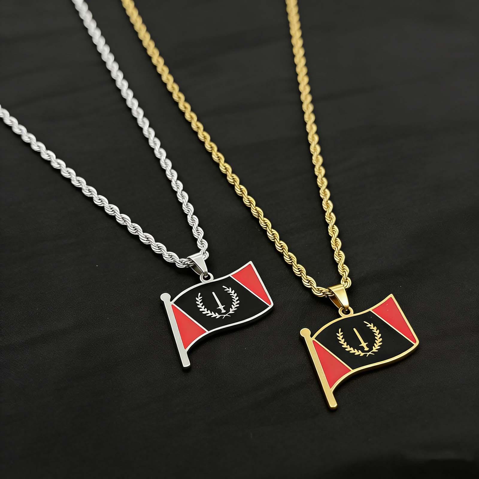 Stainless steel black flag geometric pendant necklace, unisex, versatile sweater chain accessory, holiday/anniversary gift.