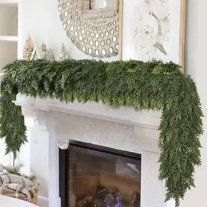 9FT Thick Christmas Garland with 240 Cedar Branches, Real Touch Green Cedar Garland for Christmas Decorations, Artificial Greenery Garland for Table, Mantle, Wall, Indoor, Outdoor Holiday Decor