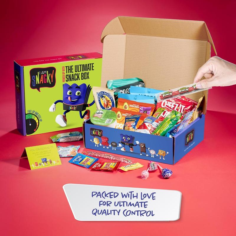 I AM Snacky - Valentines Day Snack Box Variety Pack Care Package + Greeting Card - SNACKY'S PARTY PACK (100 Count) Birthday Sweet Treats Gift Basket, Candies Chips