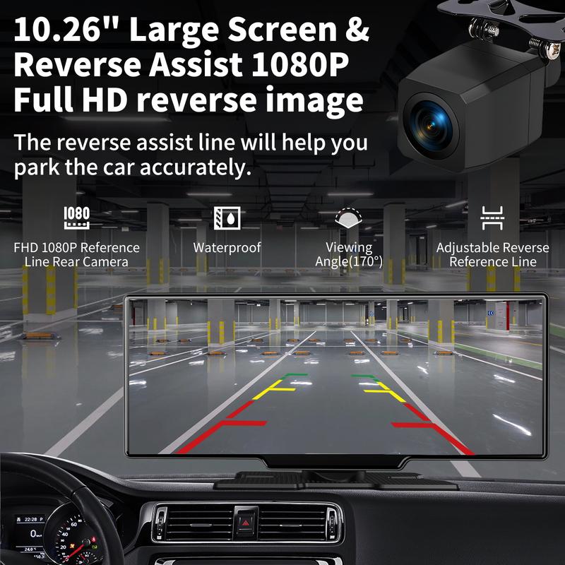 KOUENOM 2026 Upgraded 10.26 Inch Wireless CarPlay Screen for Android & iPhone Ultimate Portable Car Play Adapter with 1080P HD Display, Bluetooth 5.3, Rear Backup Camera, and Easy Plug-and-Play Installation