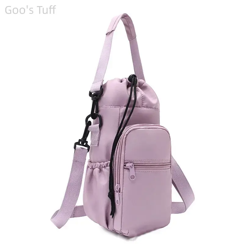 Unisex Lightweight Drink Water Bottle Crossbody Bag - Outdoor Sling Purse with Adjustable Drawstring, Detachable Strap, Portable Cup Holder, Practical Organizer for Travel, Hiking, Daily Use